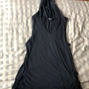 A long black tank top with a hood on it